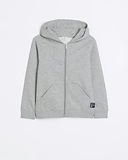 Boys grey zip through hoodie