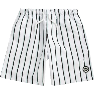 black and white striped swim trunks