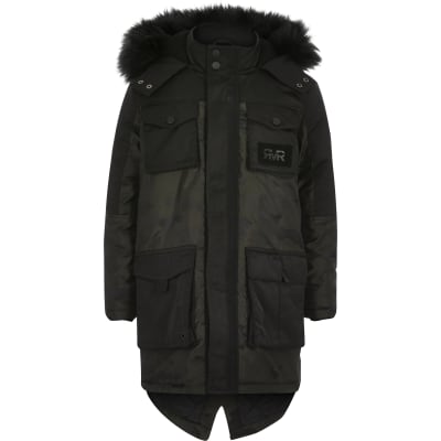 boys faux fur hooded parka jacket