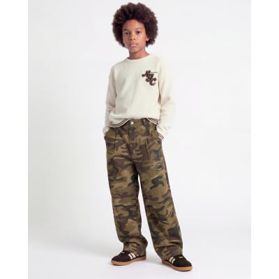 Boys Khaki Camo Pleated Trousers