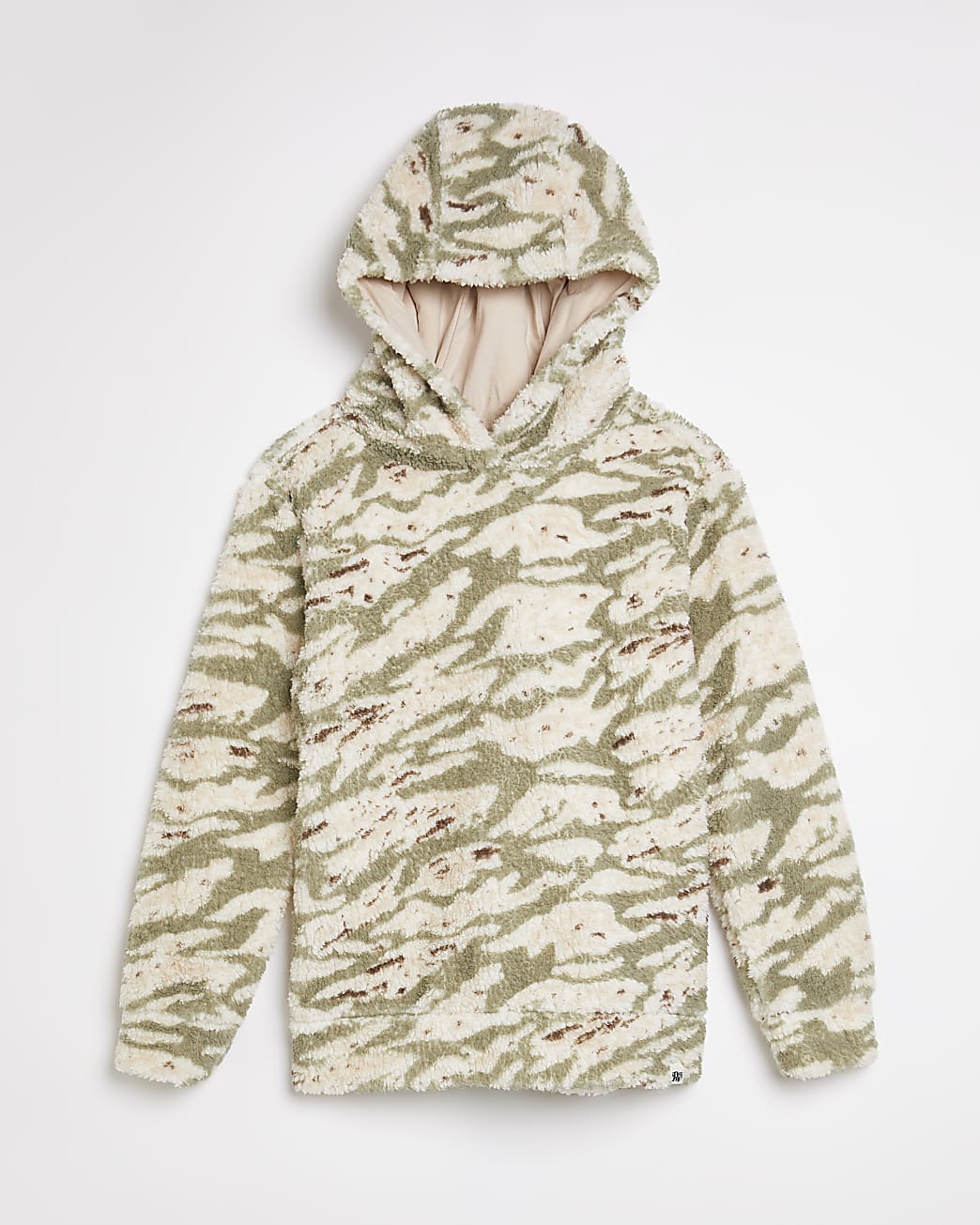 Boys khaki camo print borg hoodie