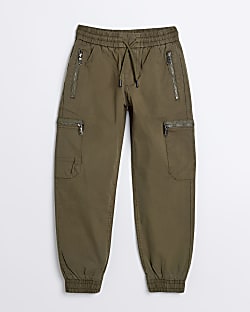 Boys Khaki Cargo Zip Pocket Trousers