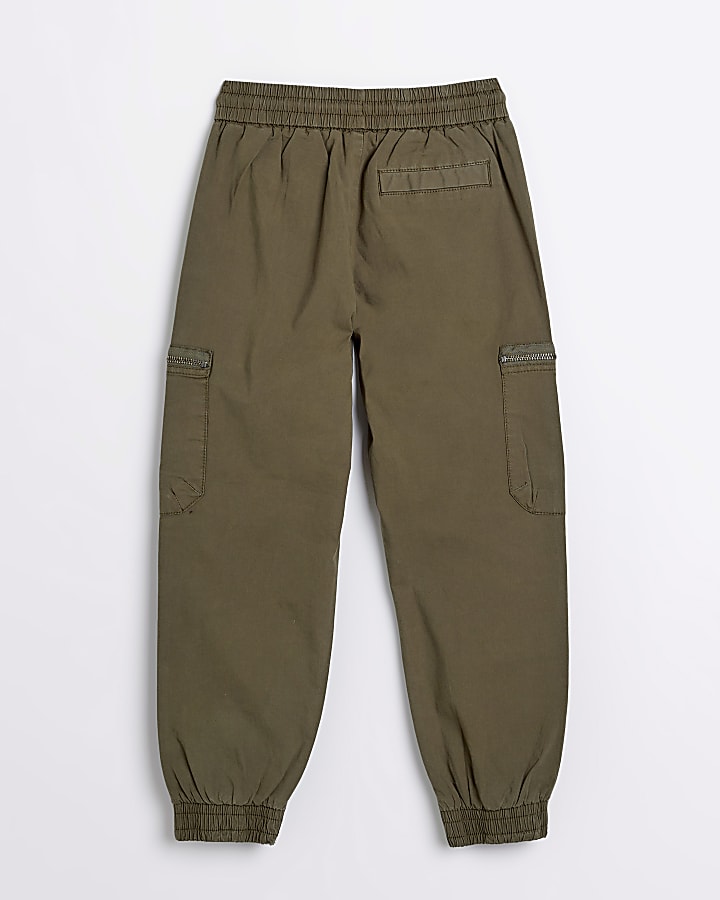 Boys Khaki Cargo Zip Pocket Trousers