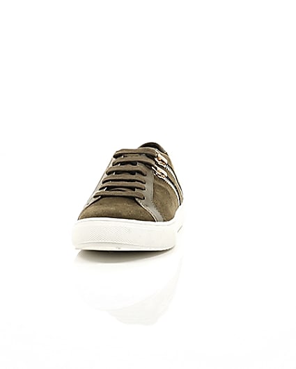 360 degree animation of product Boys khaki lace-up double zip trainers frame-3