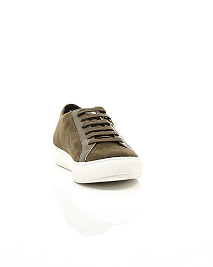 360 degree animation of product Boys khaki lace-up double zip trainers frame-5