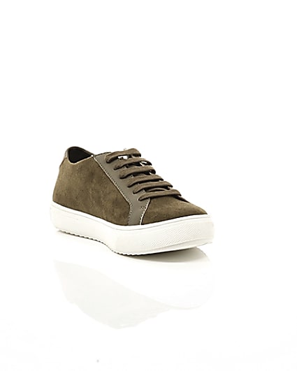 360 degree animation of product Boys khaki lace-up double zip trainers frame-6