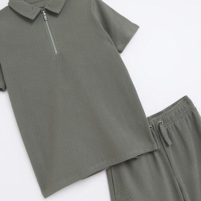 Boys khaki Plisse Polo shirt set