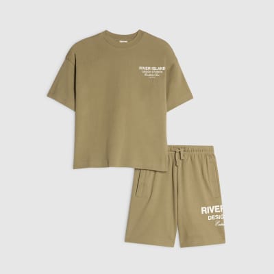 Boys Khaki RI Branded T-Shirt And Shorts Set