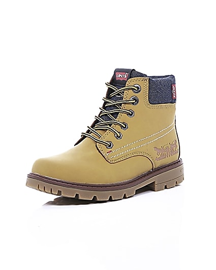 360 degree animation of product Boys Levi’s brown lace-up work boots frame-0