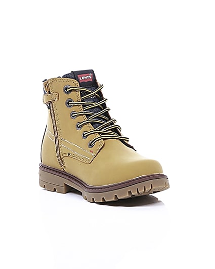 360 degree animation of product Boys Levi’s brown lace-up work boots frame-6