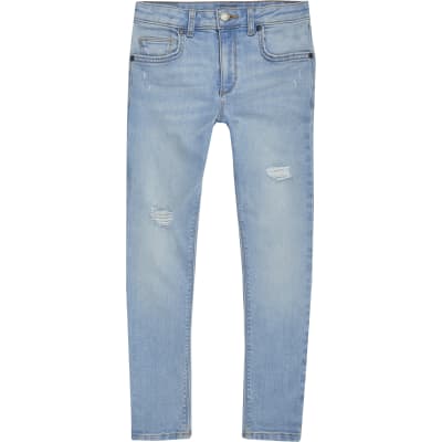 Boys light blue Danny super skinny rip jeans | River Island