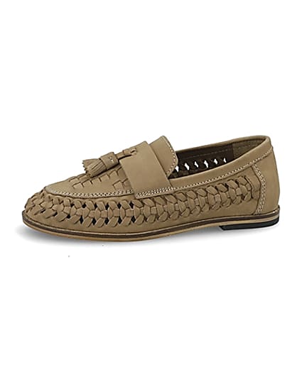 360 degree animation of product Boys light brown leather woven loafers frame-2