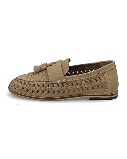 360 degree animation of product Boys light brown leather woven loafers frame-3