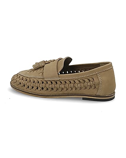 360 degree animation of product Boys light brown leather woven loafers frame-4