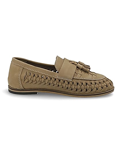 360 degree animation of product Boys light brown leather woven loafers frame-15