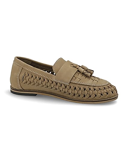 360 degree animation of product Boys light brown leather woven loafers frame-16
