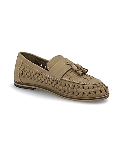 360 degree animation of product Boys light brown leather woven loafers frame-17