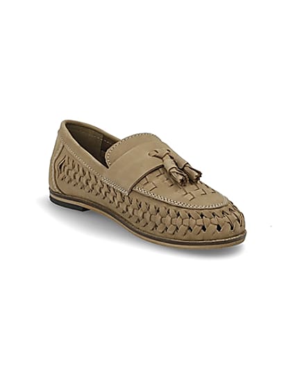 360 degree animation of product Boys light brown leather woven loafers frame-18