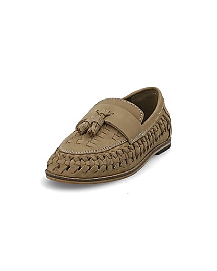 360 degree animation of product Boys light brown leather woven loafers frame-23