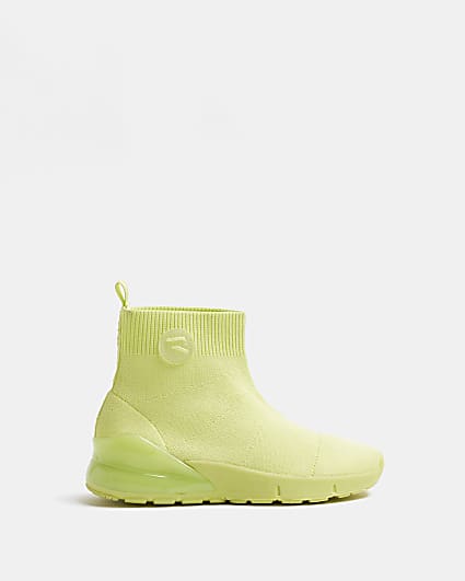 Boys lime knitted high top trainers