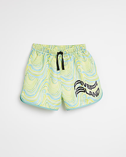 Boys lime wavy print River Island swim shorts