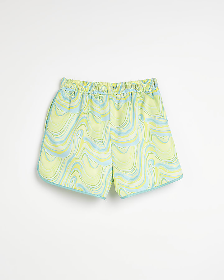Boys lime wavy print River Island swim shorts