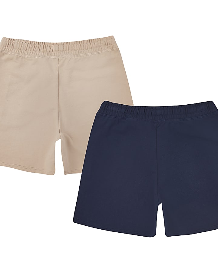 Boys navy and stone 2 pack shorts