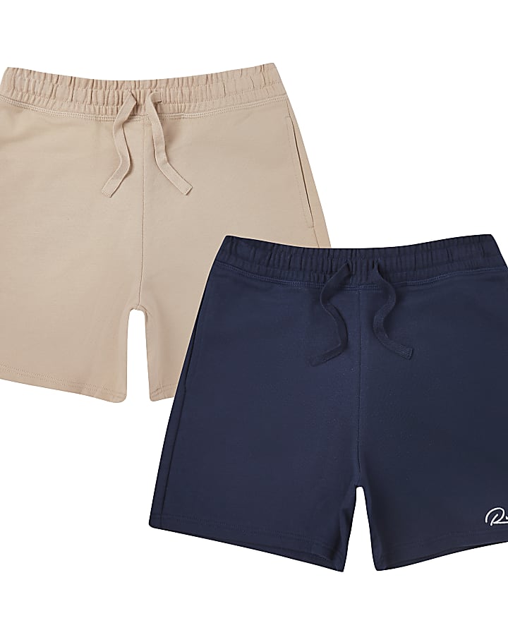 Boys navy and stone 2 pack shorts