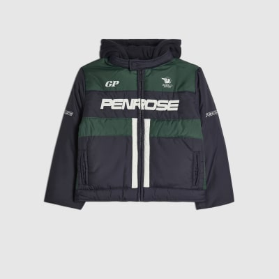 Boys Navy Blocked Hooded Racer Jacket