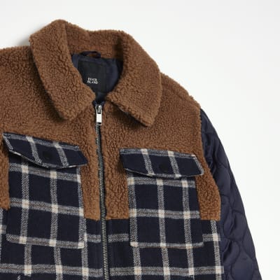 Boys Navy Check Quilted Shacket River Island