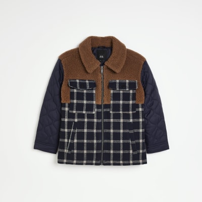 Boys Navy Check Quilted Shacket River Island
