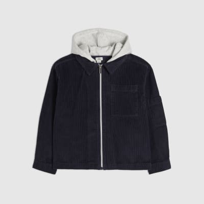 Boys Navy Corduroy Hooded Overshirt