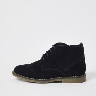 Boys navy desert boots River Island