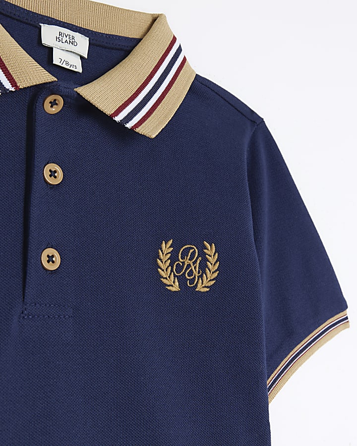 Boys navy embroidered polo shirt