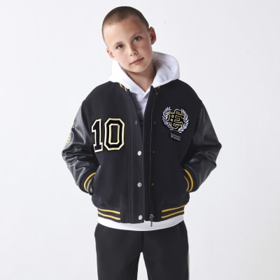 Navy embroidered varsity bomber jacket