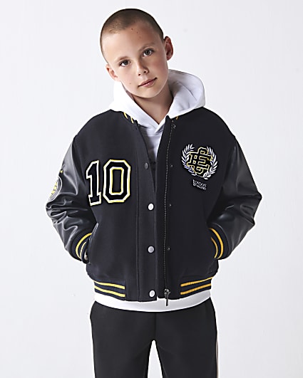 Boys navy embroidered varsity bomber jacket