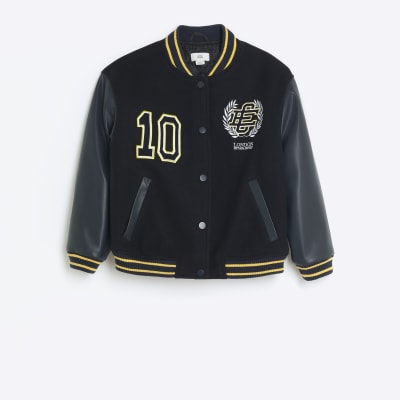 Navy embroidered varsity bomber jacket