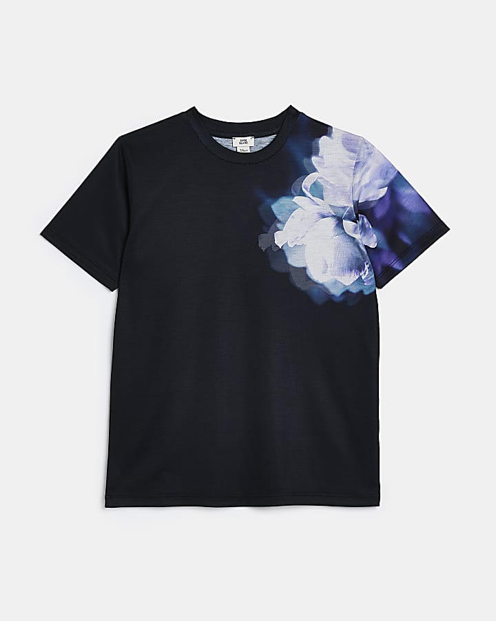 Boys navy Floral print t-shirt