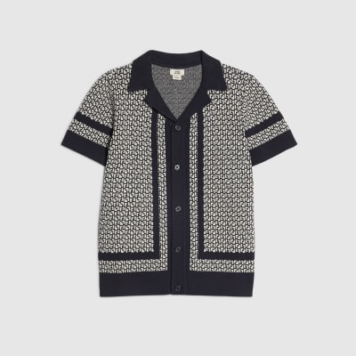 Boys Navy Geometric Print Polo Shirt
