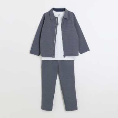 Boys navy Harrington jacket set River Island