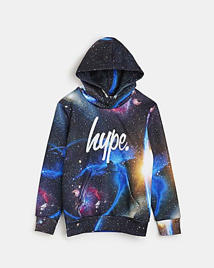 Boys navy HYPE galaxy print hoodie