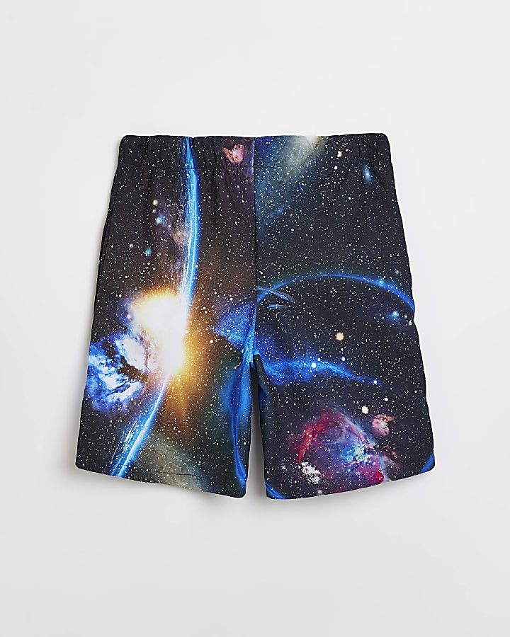 Boys navy HYPE galaxy print swim shorts