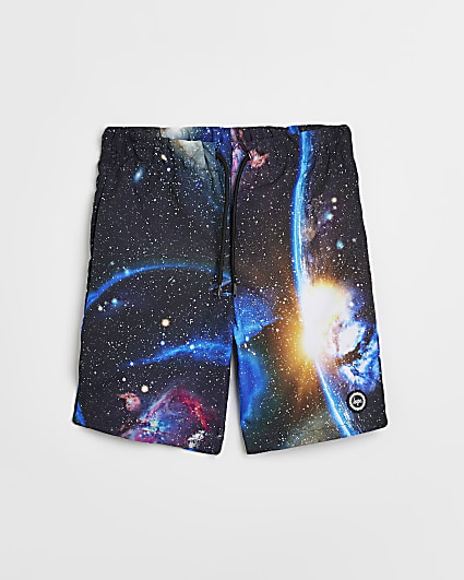 Boys navy HYPE galaxy print swim shorts