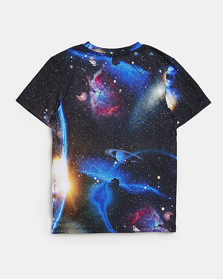 Boys navy HYPE galaxy print t-shirt