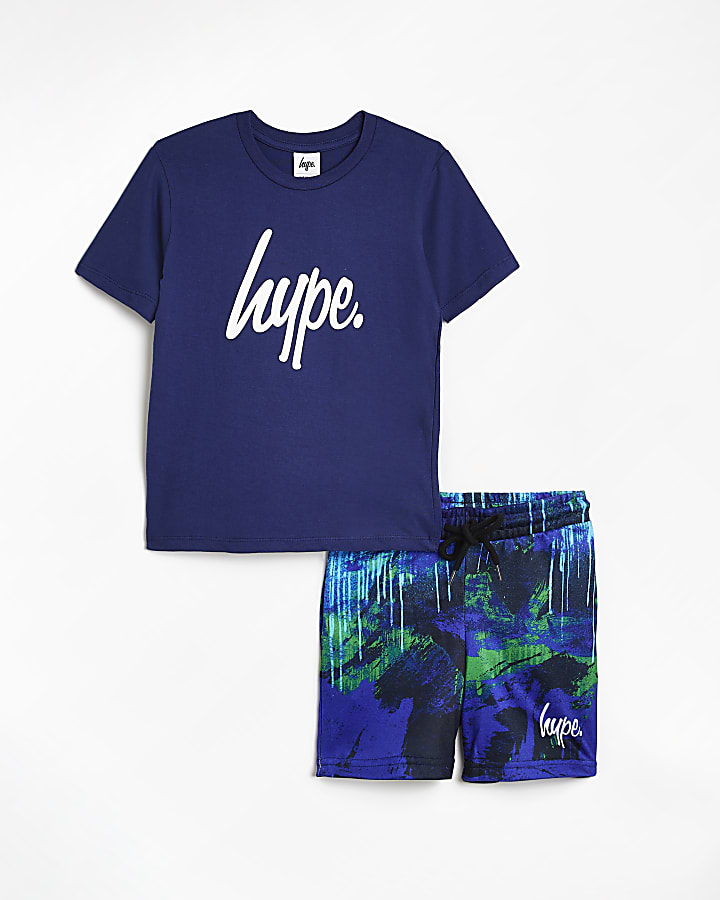 Boys navy HYPE shorts and t-shirt outfit