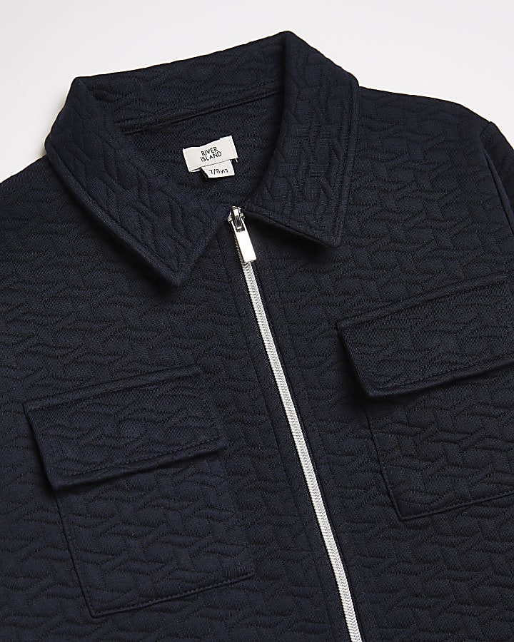 Boys navy jersey quilted shacket