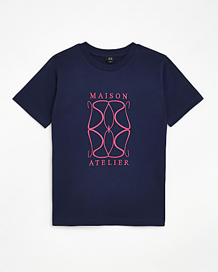 Boys Navy Maison Riviera Embroidered T-shirt
