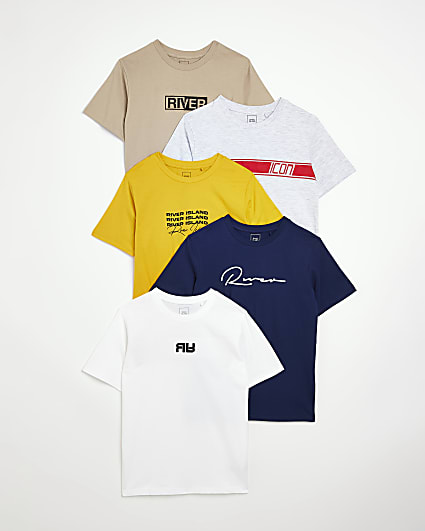 Boys Navy multi colour t-shirt 5 Pack