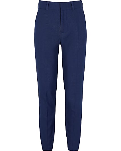Boys navy pin dot slim fit suit trousers