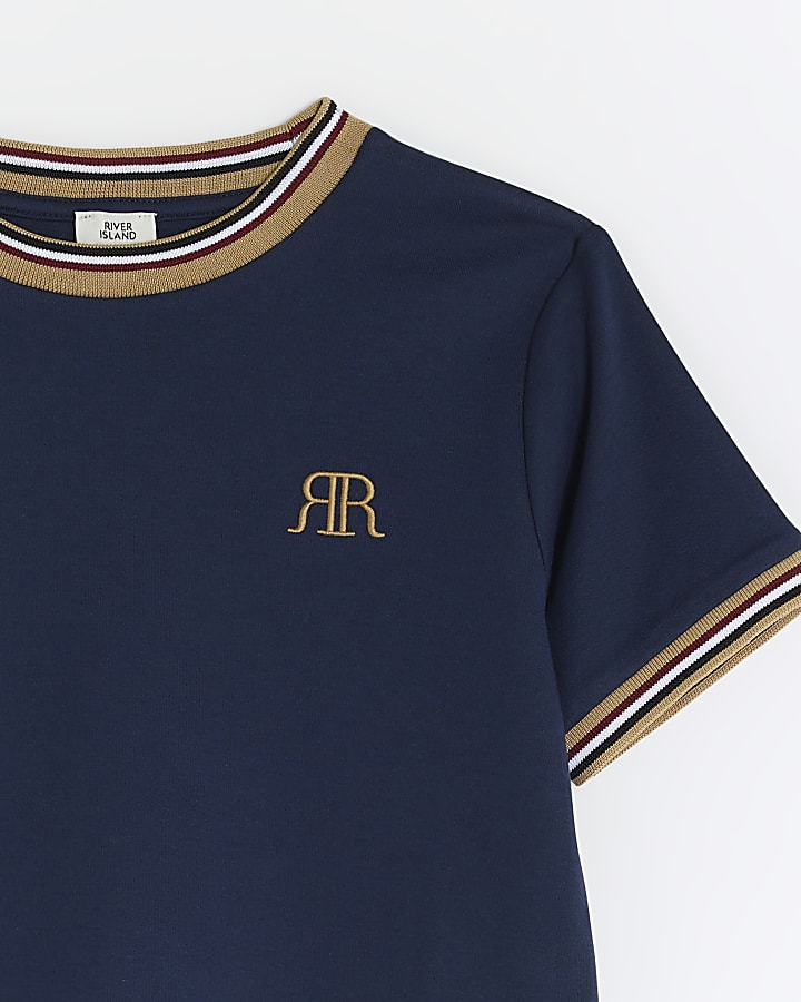 Boys navy RI embroidered taped t-shirt